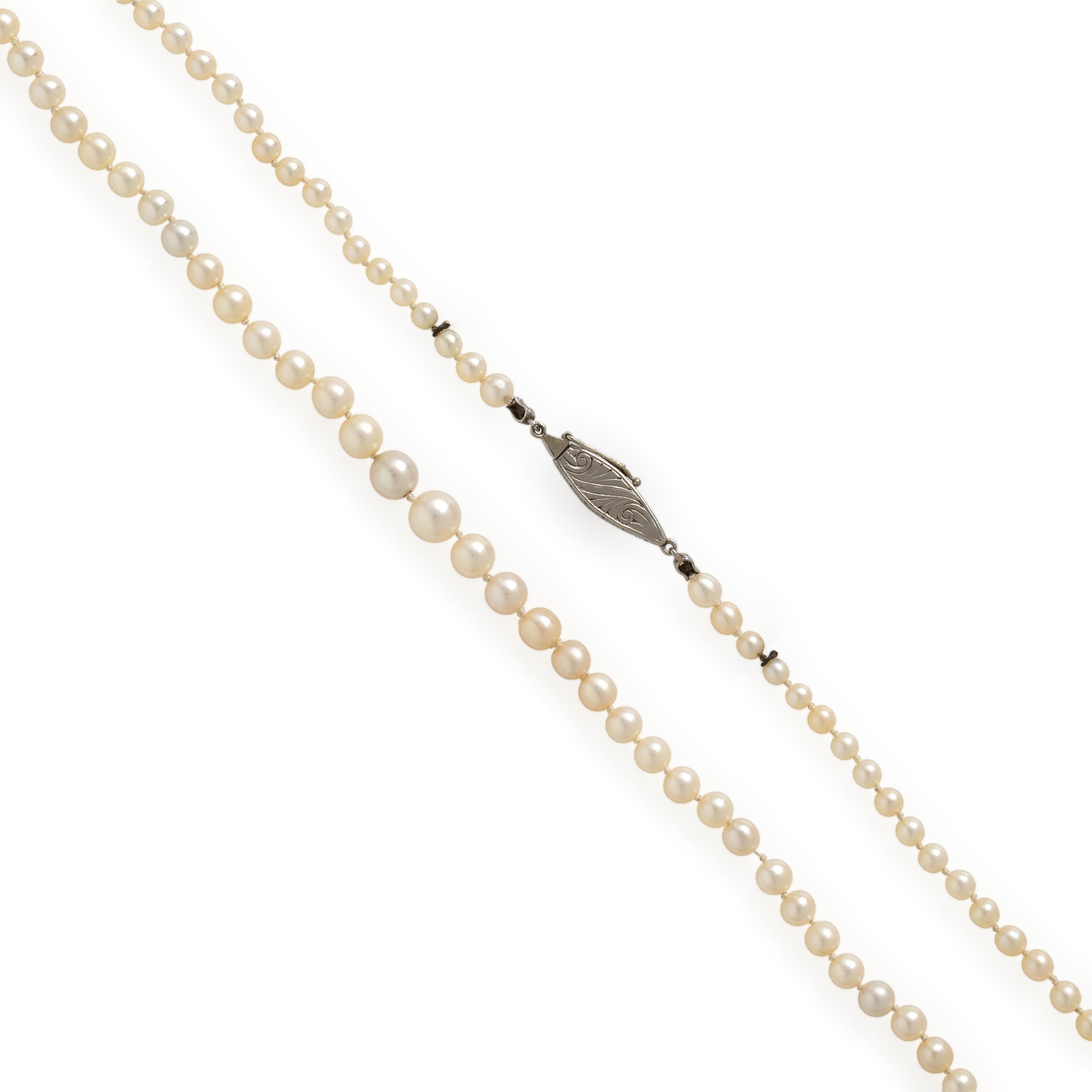 Cultured Pearl Necklace with Diamond and Platinum Clasp