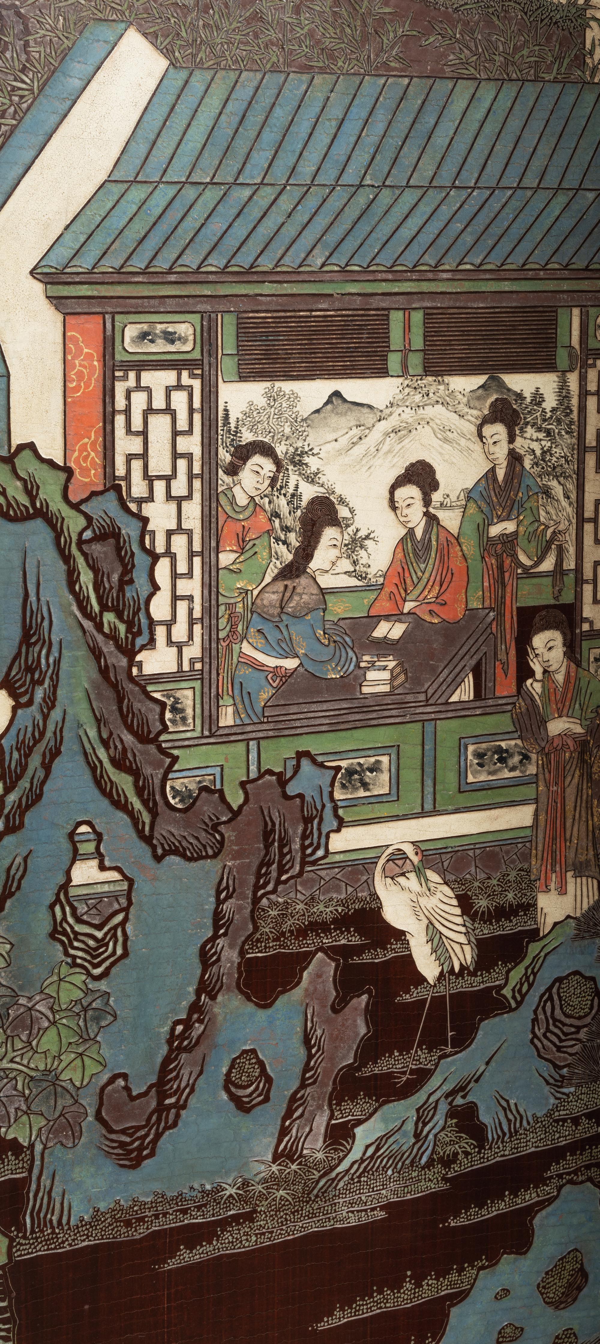 A Chinese Coromandel Lacquer Eight-Panel Floor Screen
