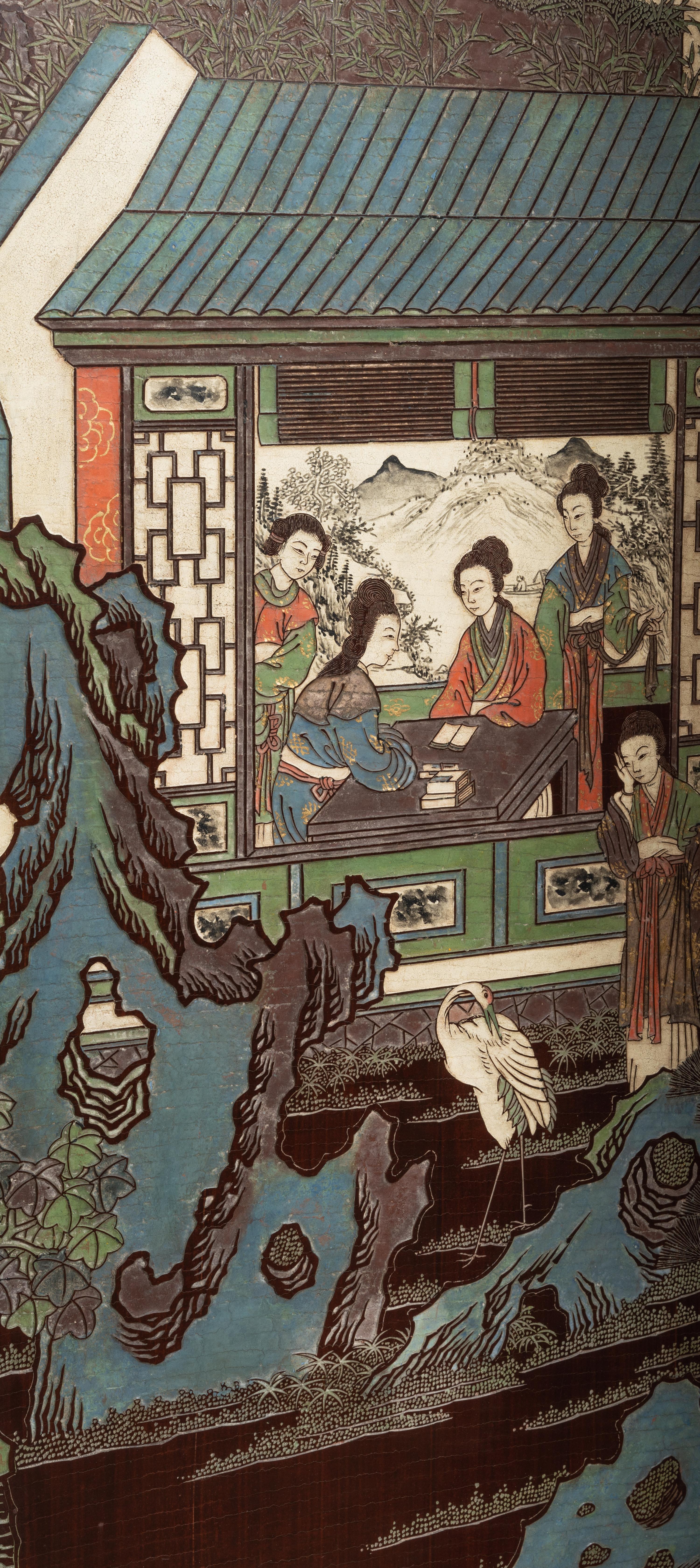 A Chinese Coromandel Lacquer Eight-Panel Floor Screen