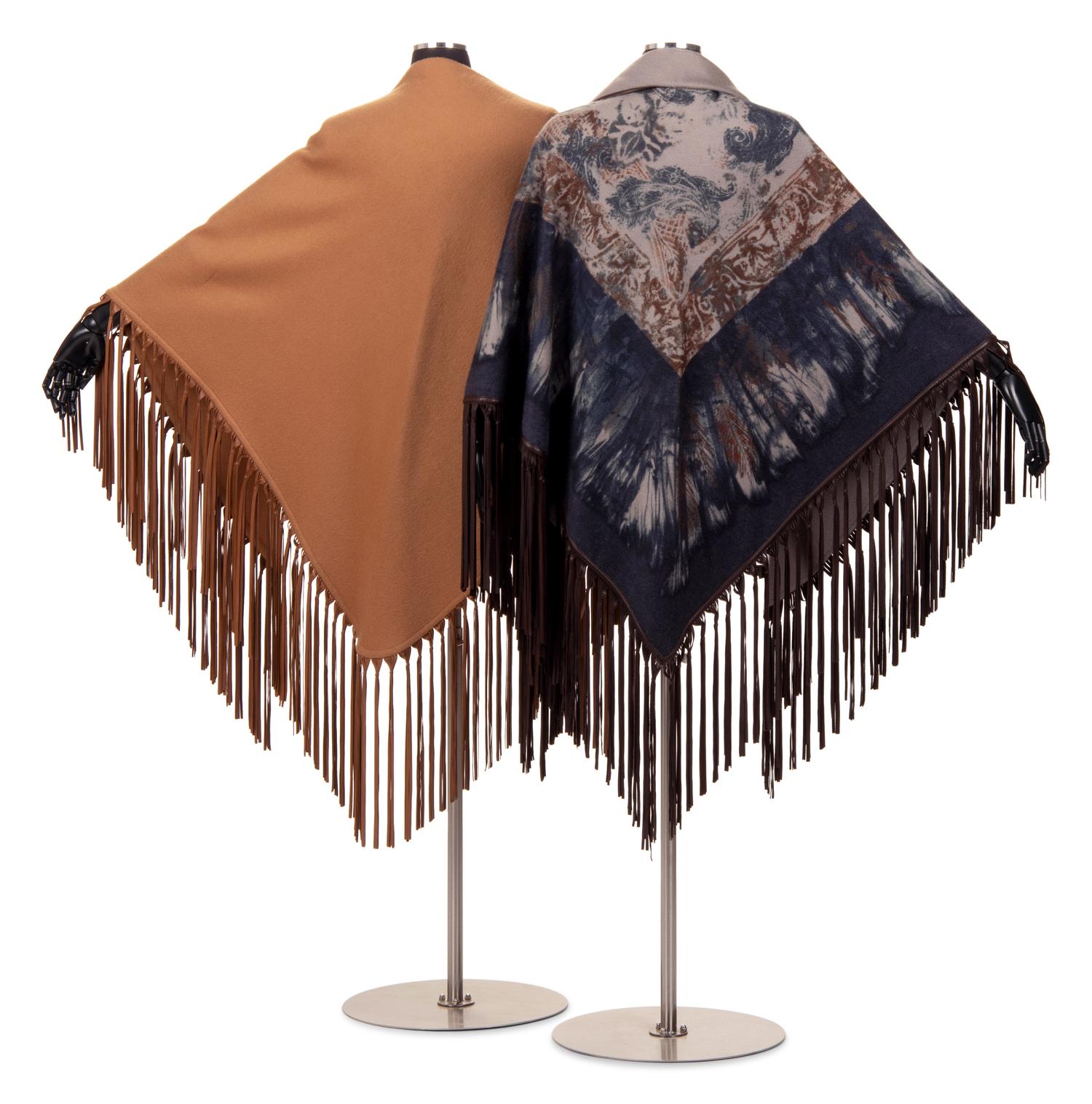 Two Cashmere Shawls with Leather Fringe: One Hermès, One Loro Piana