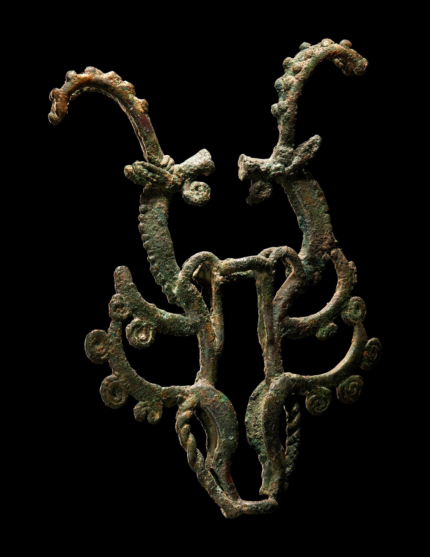 A Luristan Bronze Standard Finial with Two Ibexes