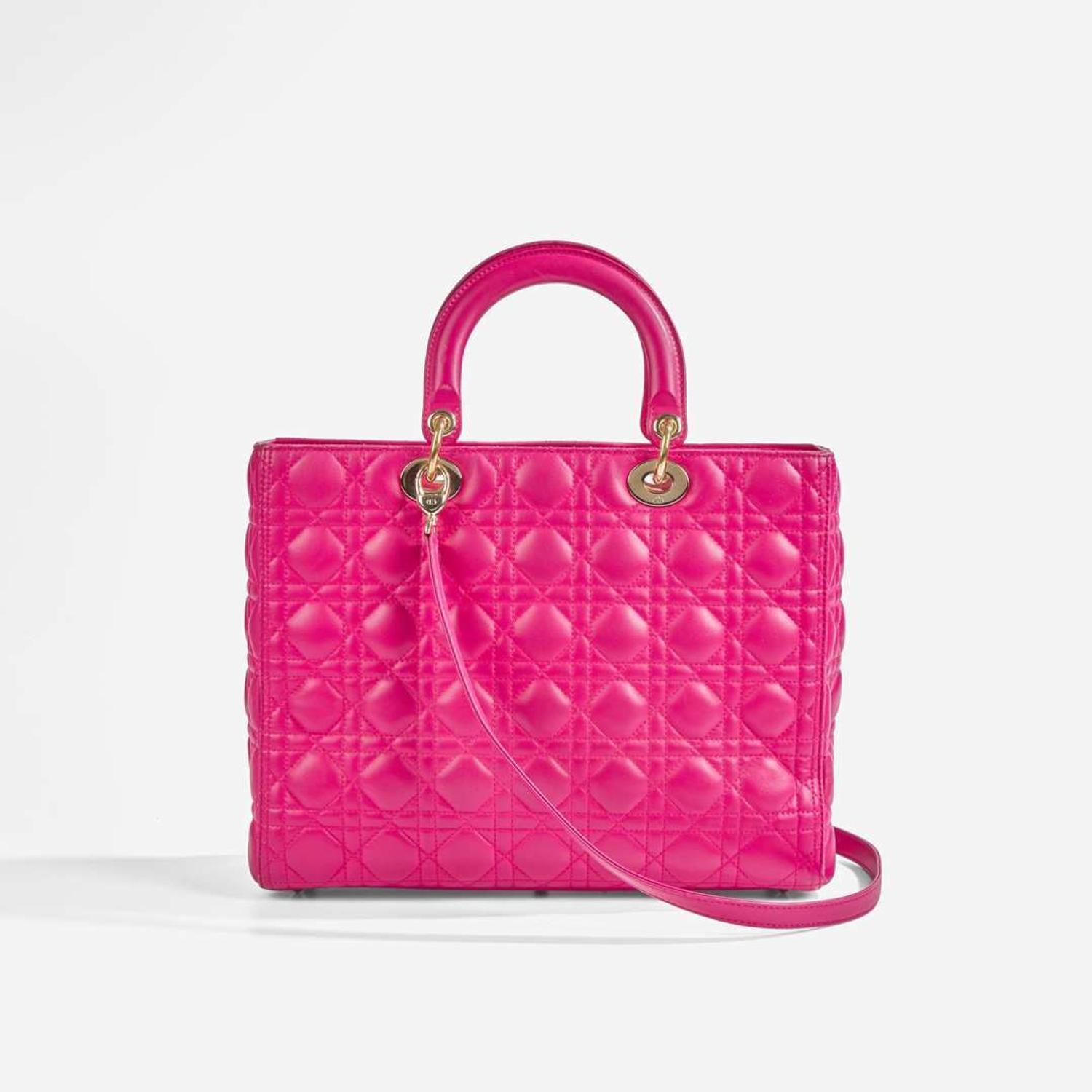 A Large Lady Dior Fuchsia Pink Leather Handbag Dior