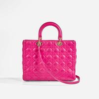 A Large Lady Dior Fuchsia Pink Leather Handbag Dior