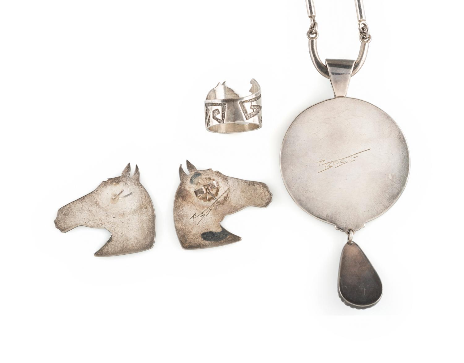 Silver Horse Necklace, Earrings and Ring