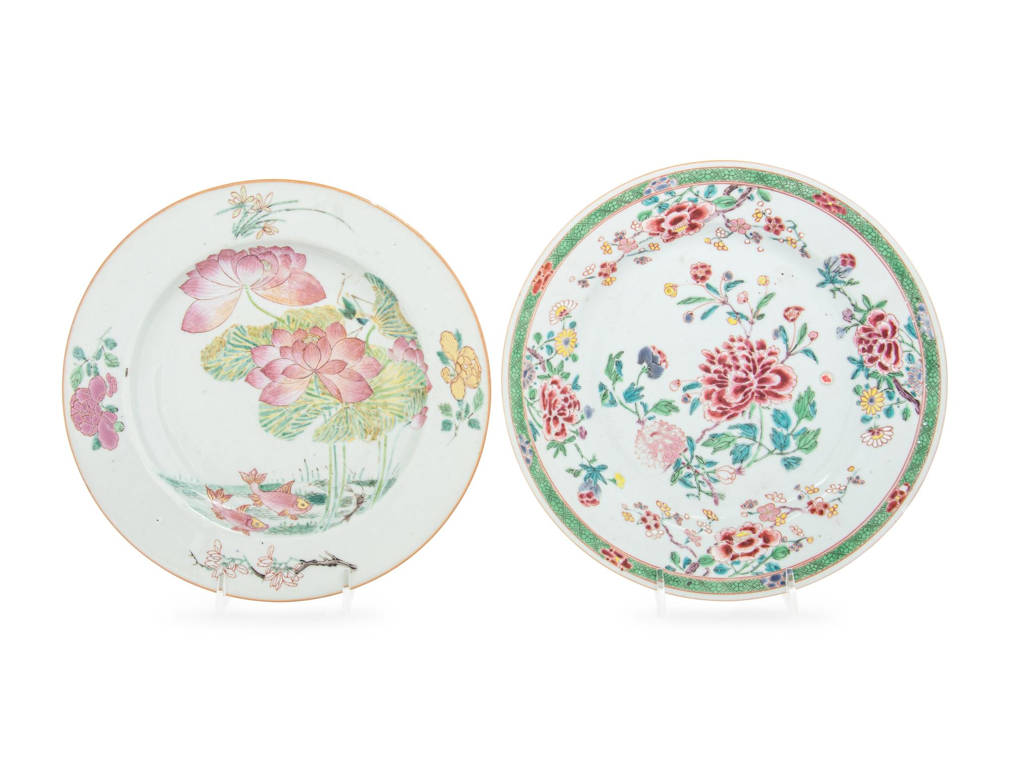Two Chinese Export Famille Rose Porcelain Plates