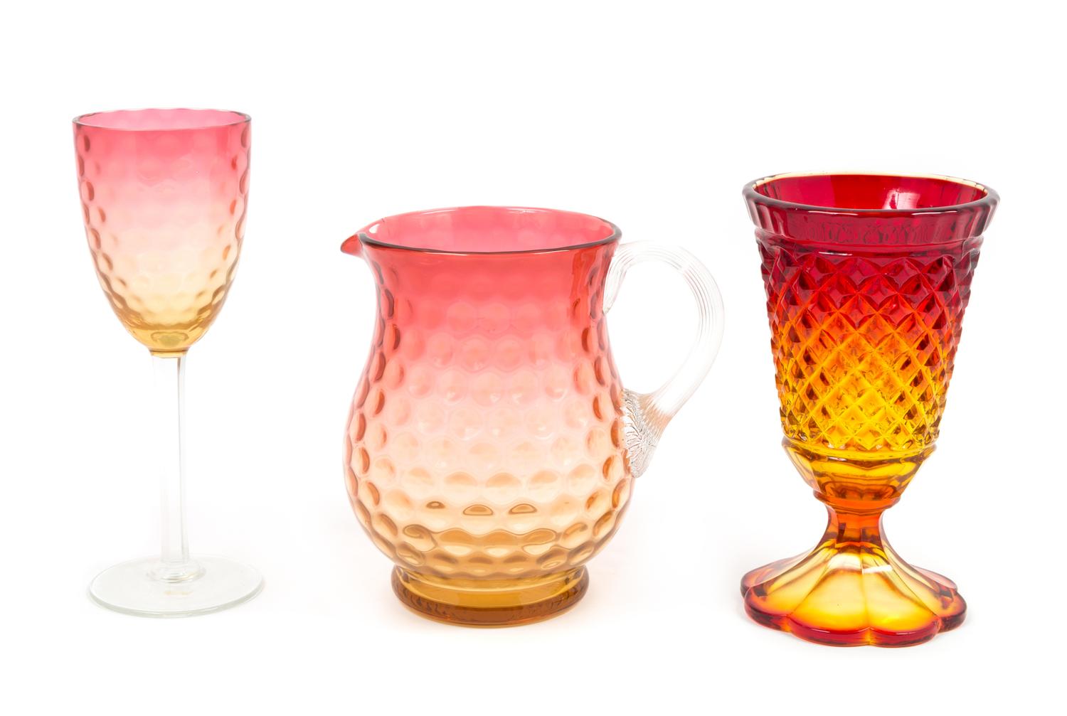 Three Amberina Glass Articles Height of tallest 8 3/4 inches