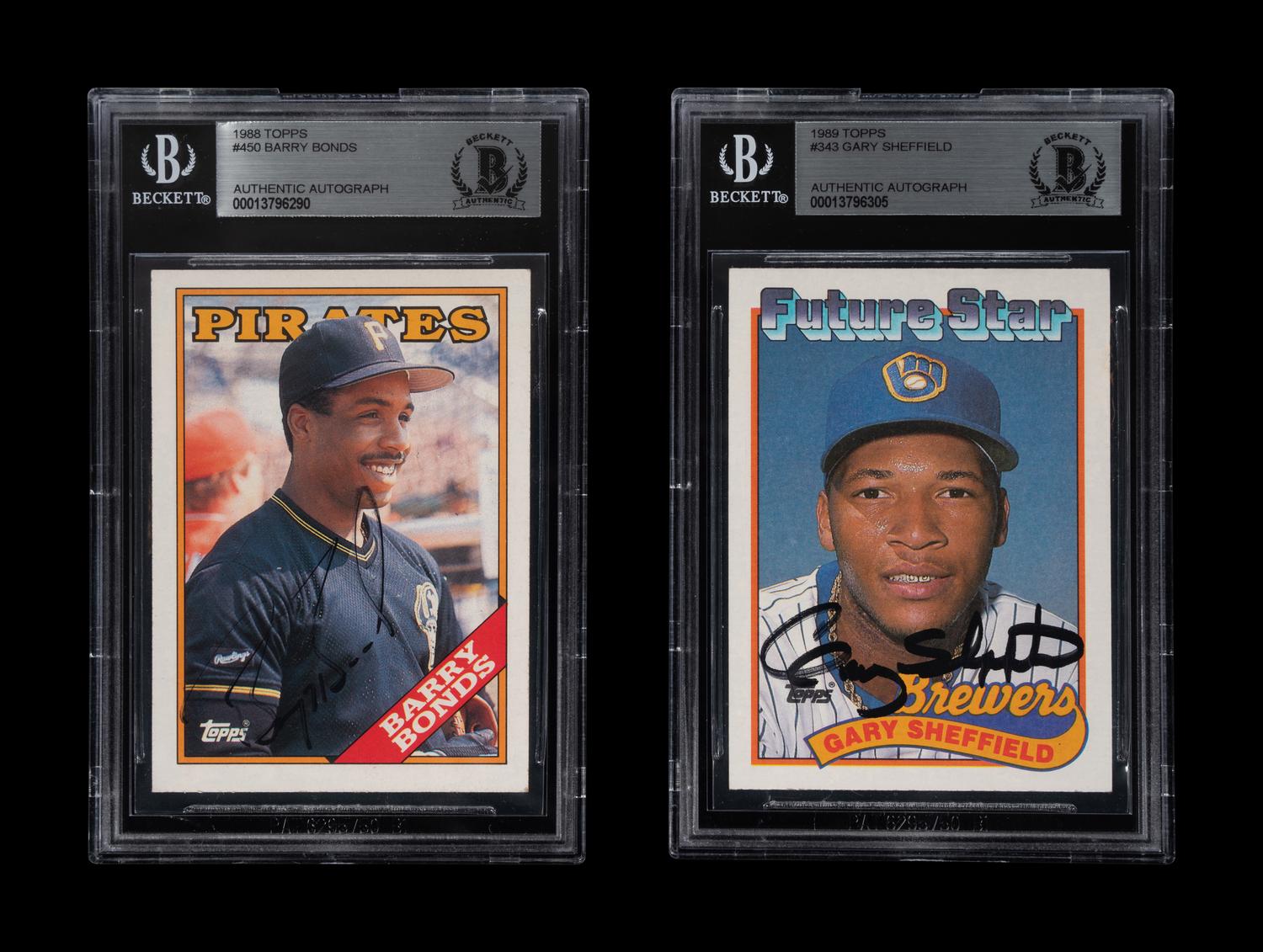 A Group of Barry Bonds and Gary Sheffield Signed Autograph Topps Baseball Cards (Beckett Authentication Services BAS Certified),