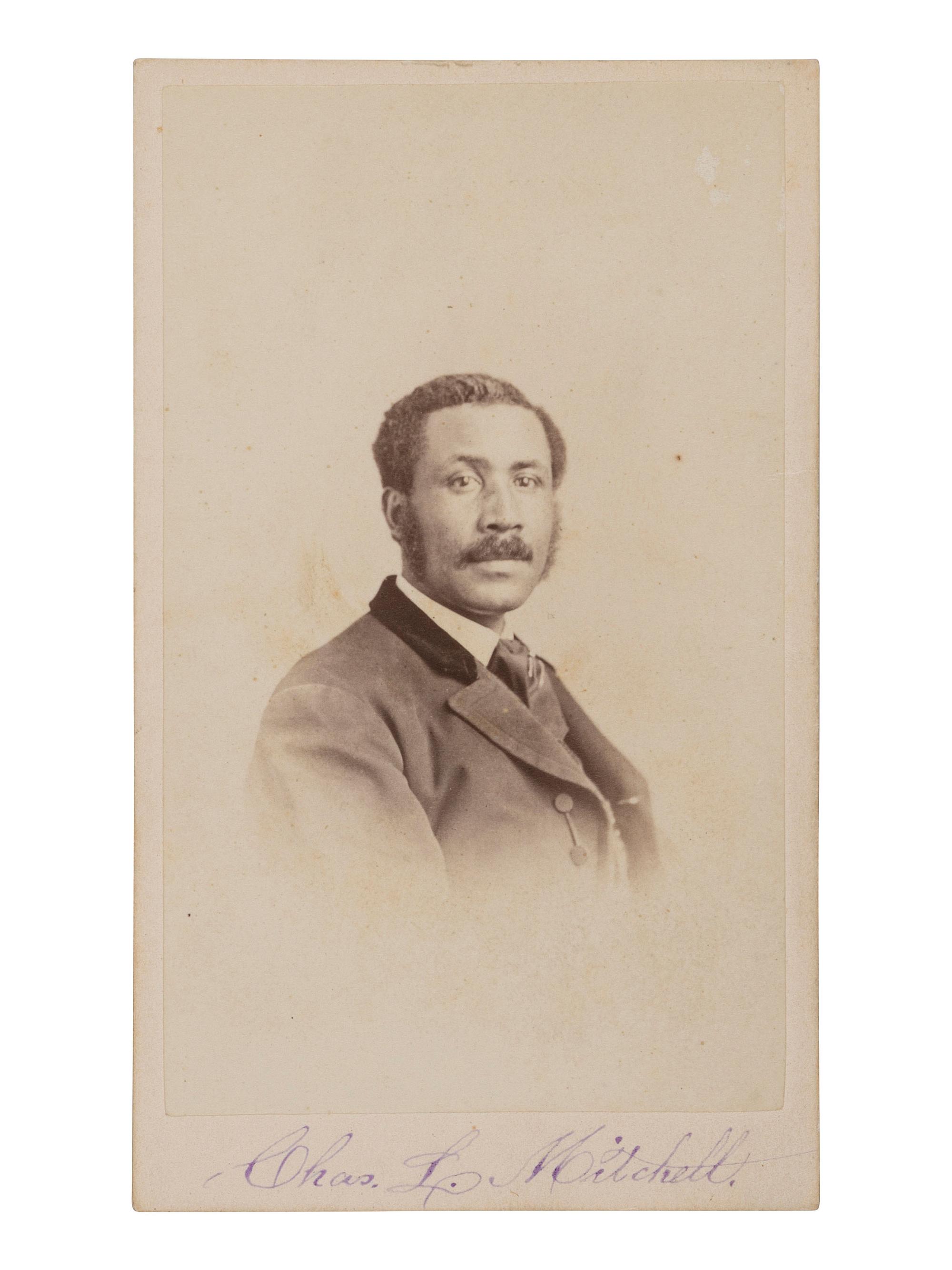 [AFRICAN AMERICANA]. CDV of Charles L. Mitchell, 55th Massachusetts Infantry Regiment, WIA at Honey Hill, SC, and one of the first two African American members of the Massachusetts State Legislature. Boston: Marshall, n.d.