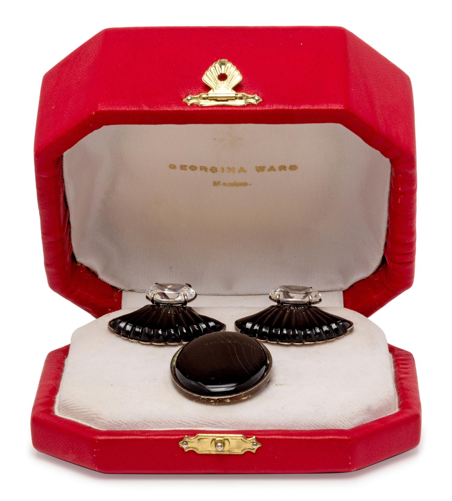 A Silver, Onyx and Glass Demi-Parure, Georgina Ward,