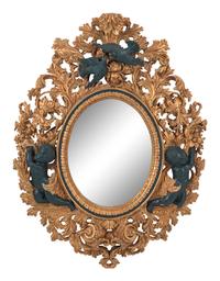 An Italian Baroque Style Gilt Mirror with Ebonized Cherubs