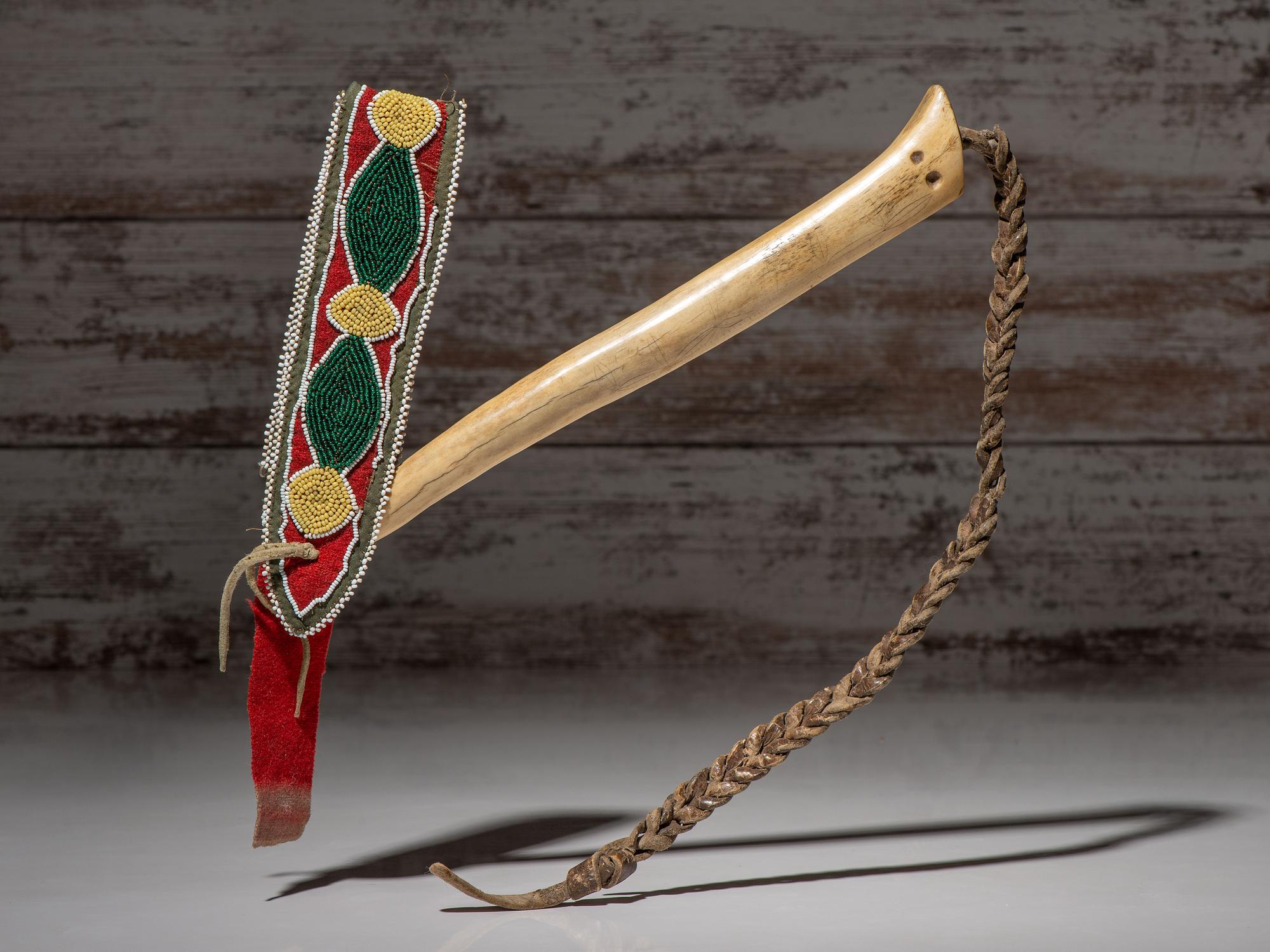Prairie Decorated Antler Quirt, with Beaded Wrist Strap