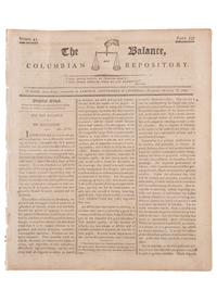 [SLAVERY & ABOLITION]. Advertisements for the return of freedom seekers published in 13 issues of The Balance, and Columbian Repository . Nos. 20-43. Hudson, NY: Sampson, Chittenden & Croswell. 18 May-26 October 1802.