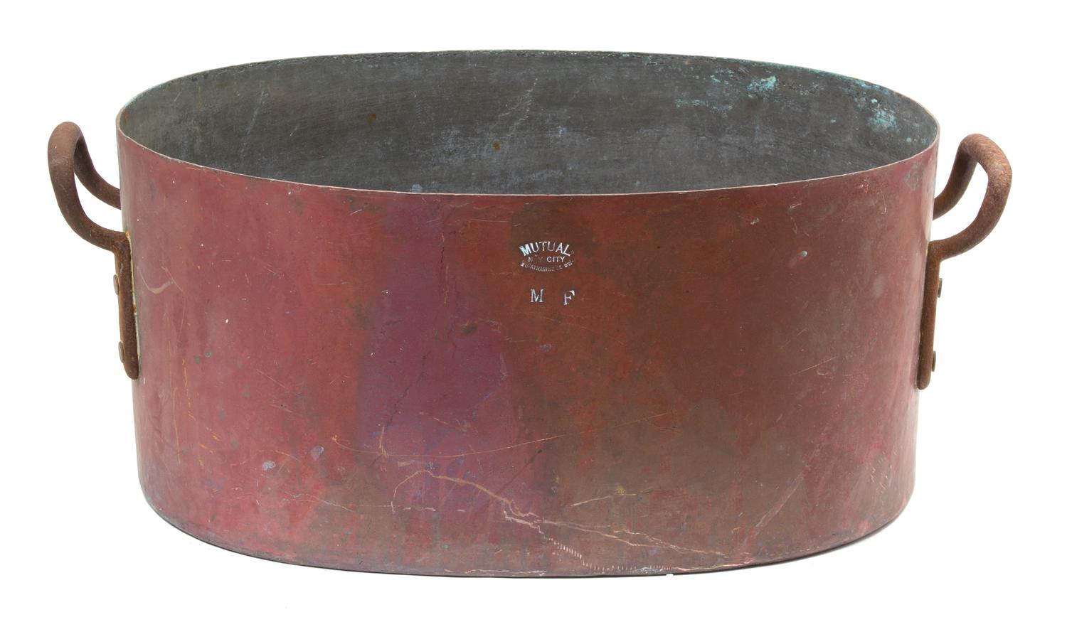 A Vintage Copper Two-Handle Oval Pan Height 9 3/4 x length 20 1/2 inches — 19TH CENTURY