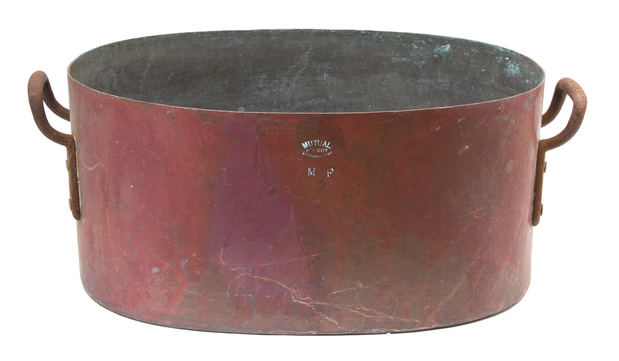 A Vintage Copper Two-Handle Oval Pan Height 9 3/4 x length 20 1/2 inches — 19TH CENTURY