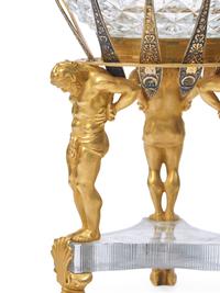 A French Neoclassical Gilt Bronze Mounted Cut-Glass Caviar Server with French Silver Gilt Spoons