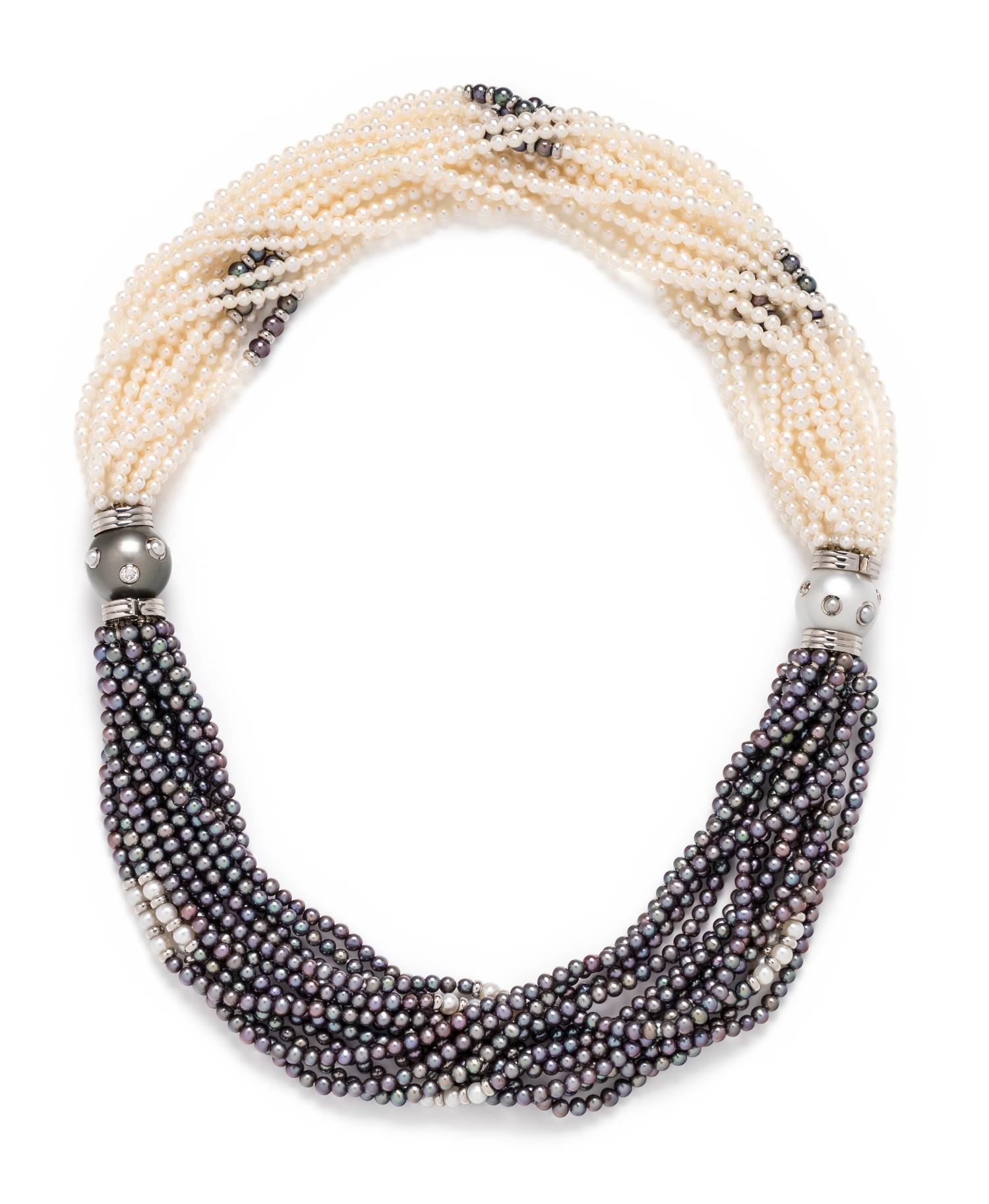 TRIANON, CONVERTIBLE CULTURED PEARL AND DIAMOND NECKLACE/BRACELET SET