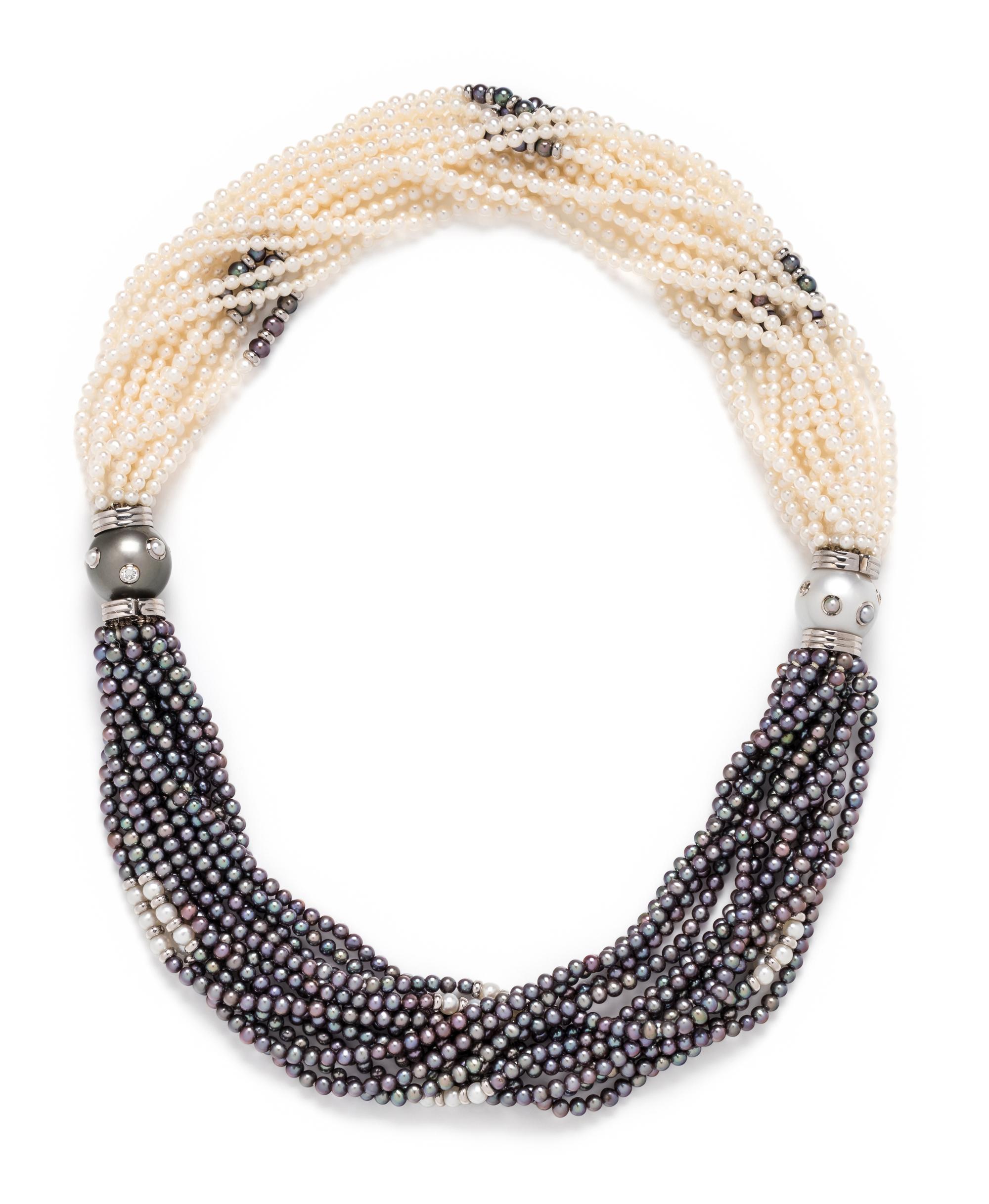 TRIANON, CONVERTIBLE CULTURED PEARL AND DIAMOND NECKLACE/BRACELET SET
