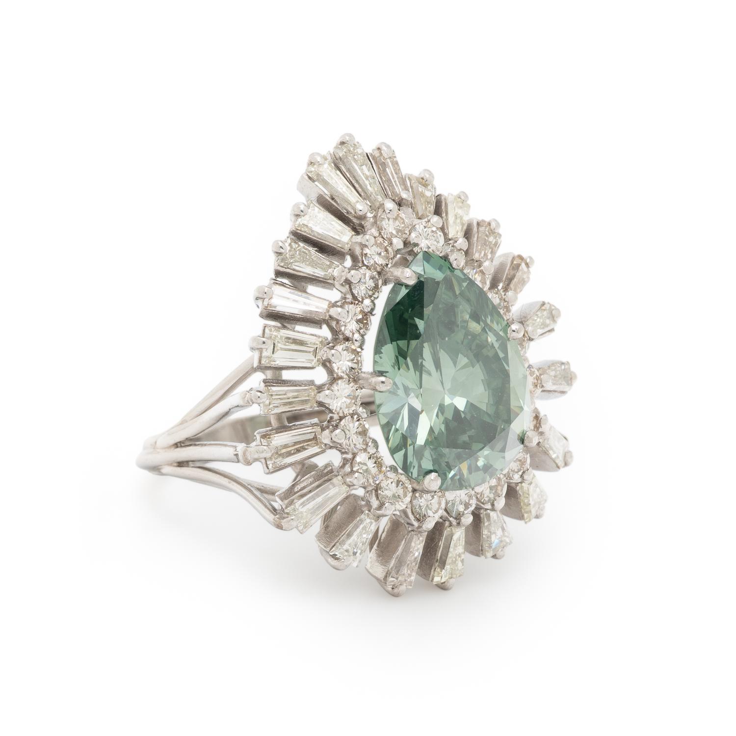 TREATED COLORED DIAMOND, DIAMOND, AND WHITE GOLD RING