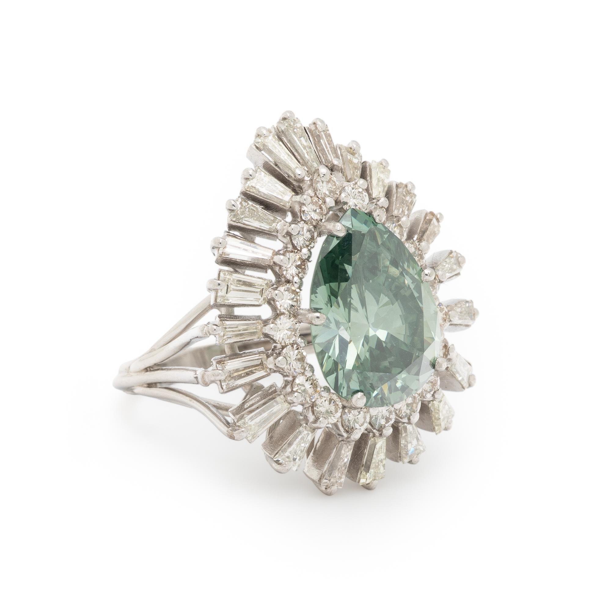 TREATED COLORED DIAMOND, DIAMOND, AND WHITE GOLD RING