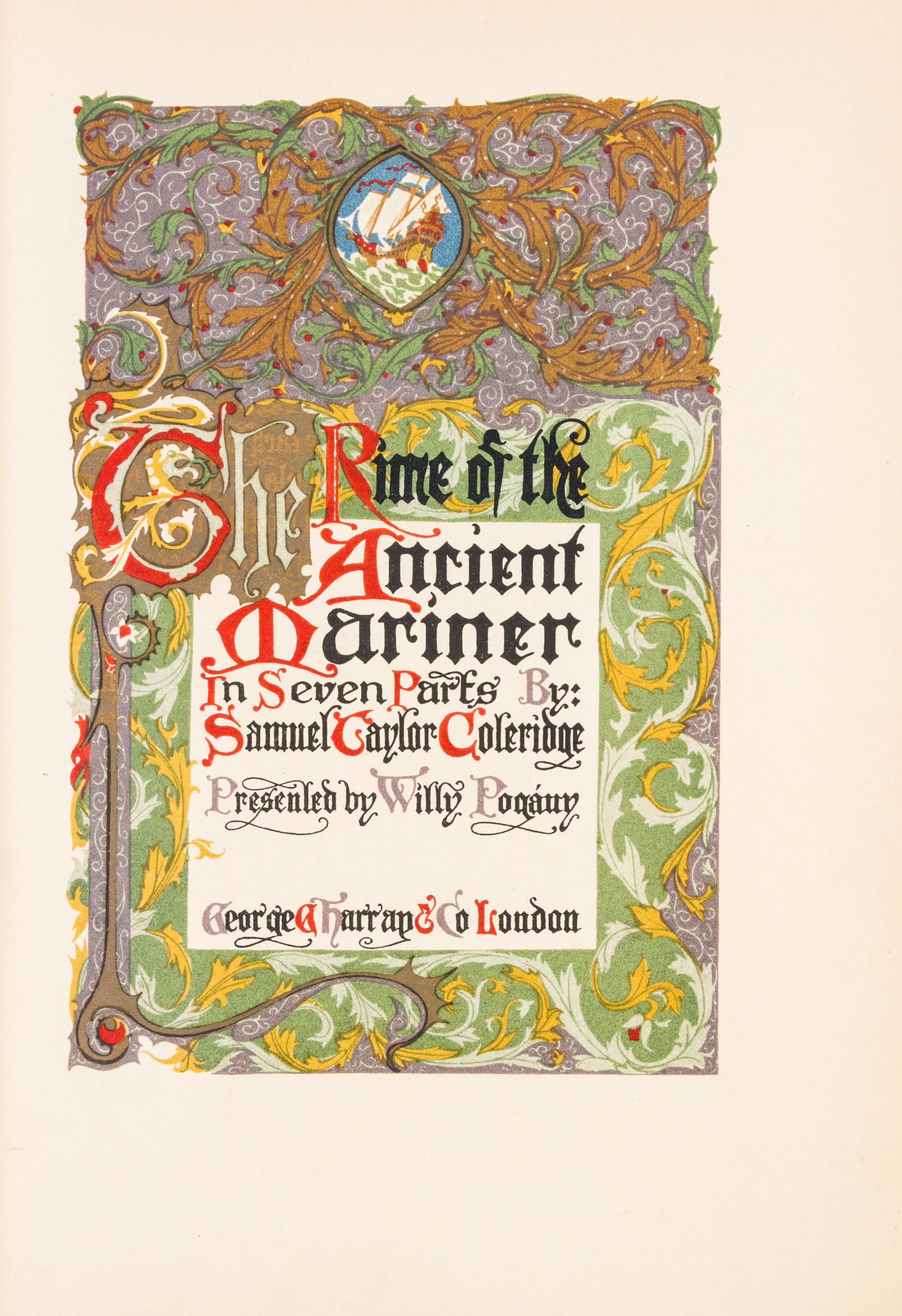 (POGANY, WILLY) COLERIDGE, SAMUEL TAYLOR. The Rime of the Ancient Mariner. London, (1910). Signed by Willy Pogany, limited.