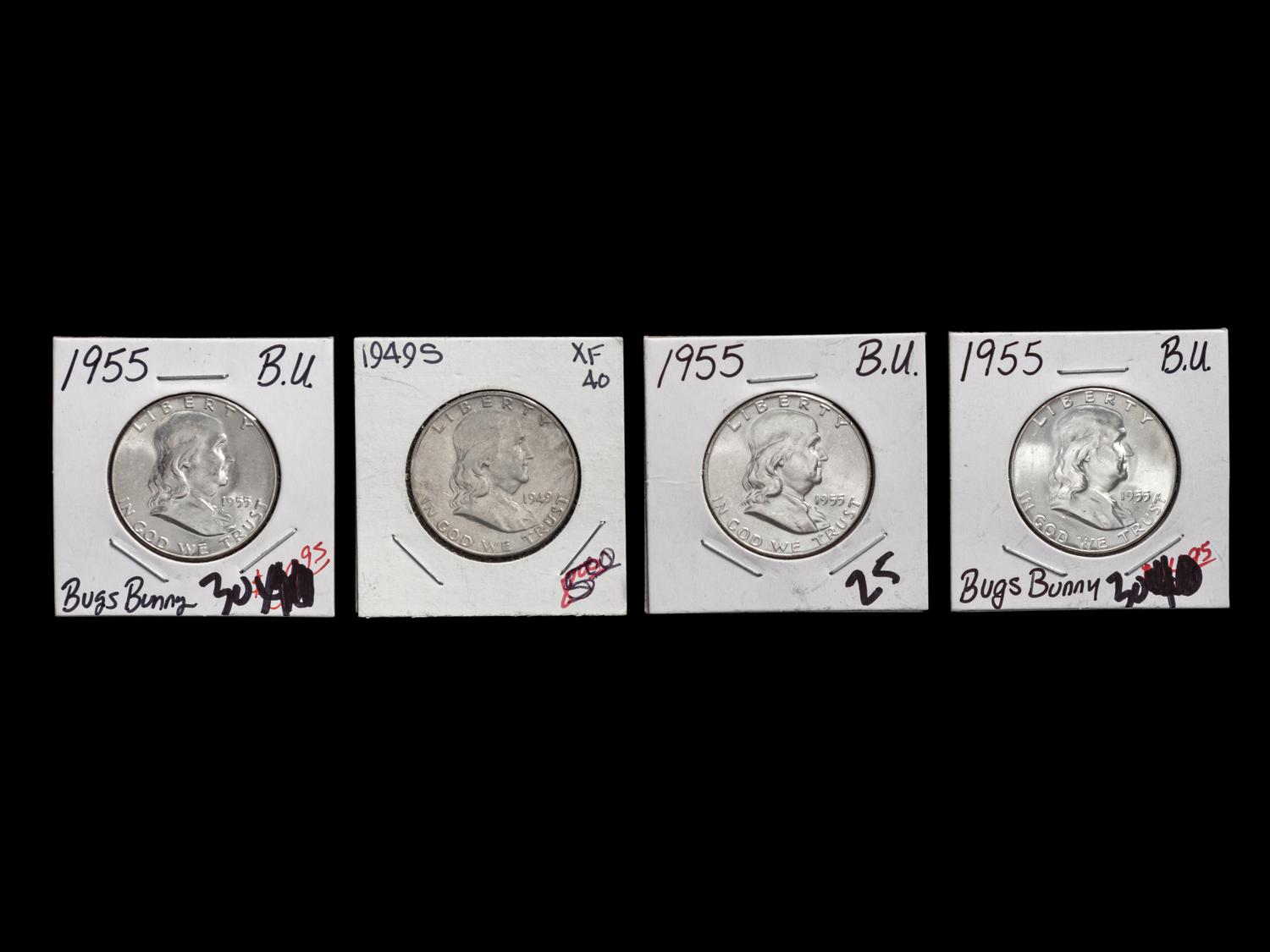 Three 1955 Benjamin Franklin 50c coins
