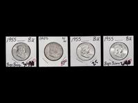 Three 1955 Benjamin Franklin 50c coins