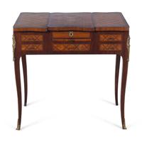 A Louis XV/XVI Transitional Style Gilt Bronze Mounted Parquetry Poudreuse
