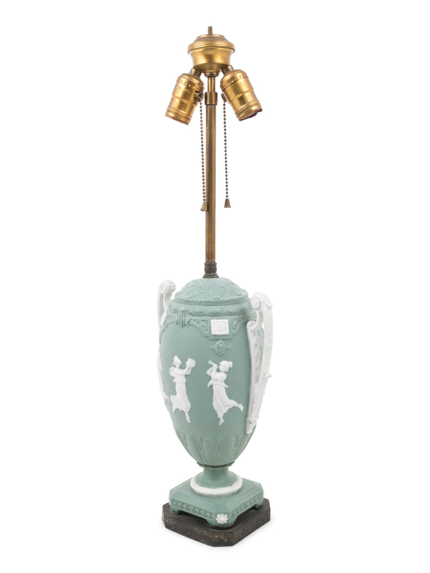 A Continental Bisque Porcelain Urn Mounted as a Lamp