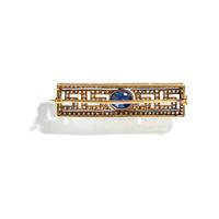 PLATINUM TOPPED GOLD, SAPPHIRE AND DIAMOND PIN