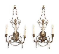 A Set of Four Neoclassical Style Pressed Metal Two-Light Sconces