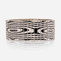 A white gold, diamond, and enamel bracelet