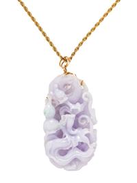 YELLOW GOLD AND LAVENDER JADE NECKLACE