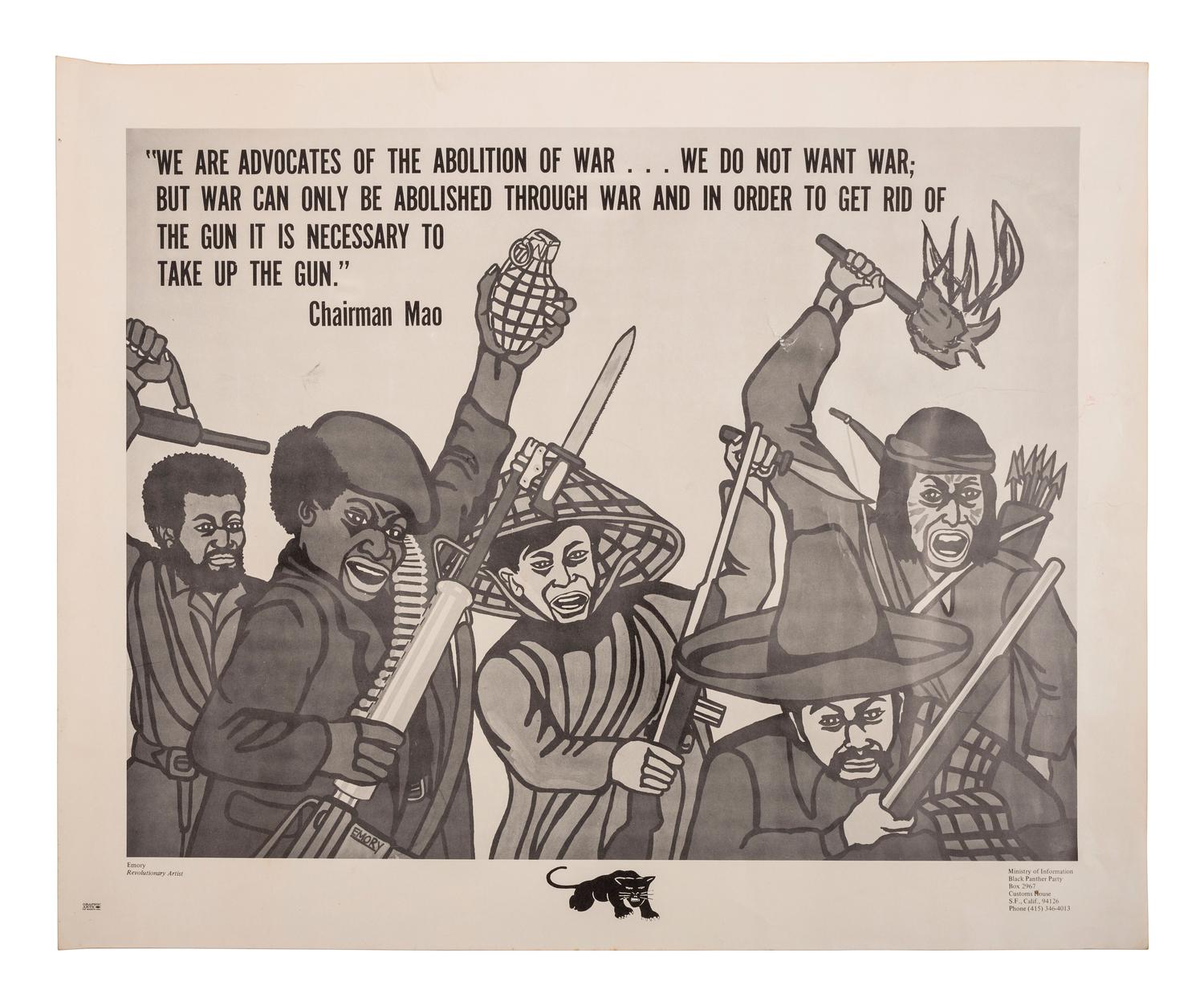 [BLACK PANTHER PARTY]. DOUGLAS, Emory (b. 1943), artist. We Are Advocates of the Abolition of War . San Francisco, CA: Black Panther Party, n.d.
