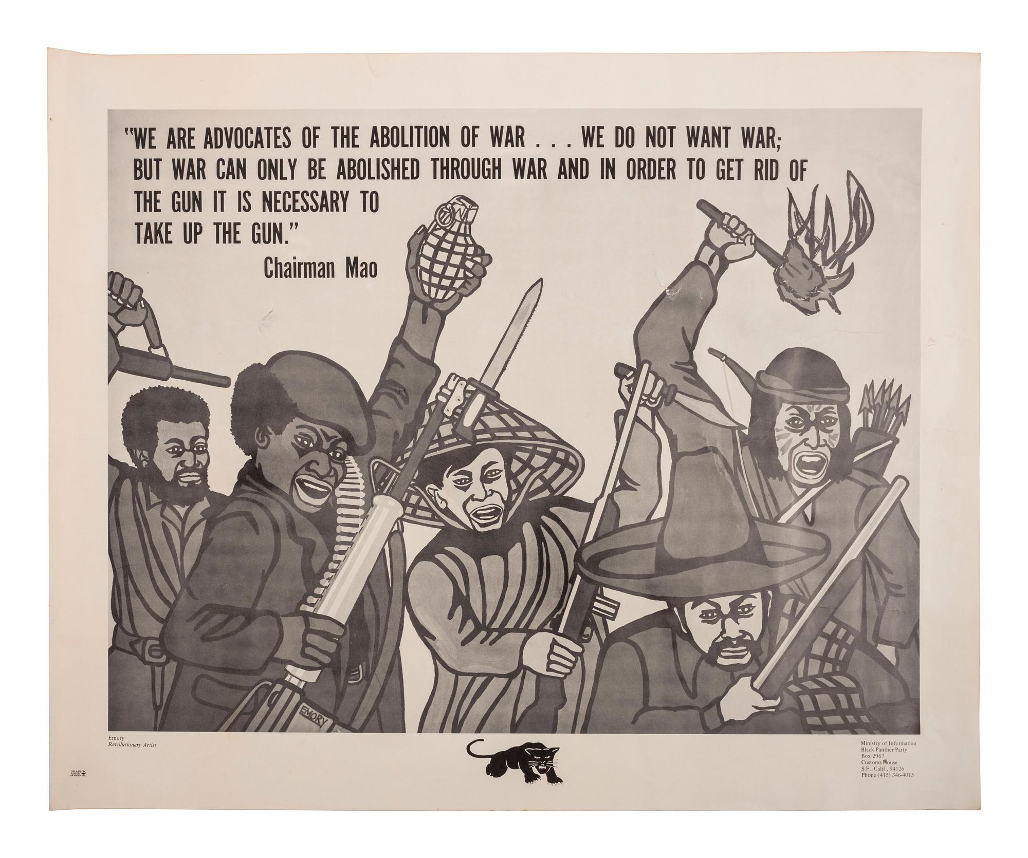 [BLACK PANTHER PARTY]. DOUGLAS, Emory (b. 1943), artist. We Are Advocates of the Abolition of War . San Francisco, CA: Black Panther Party, n.d.