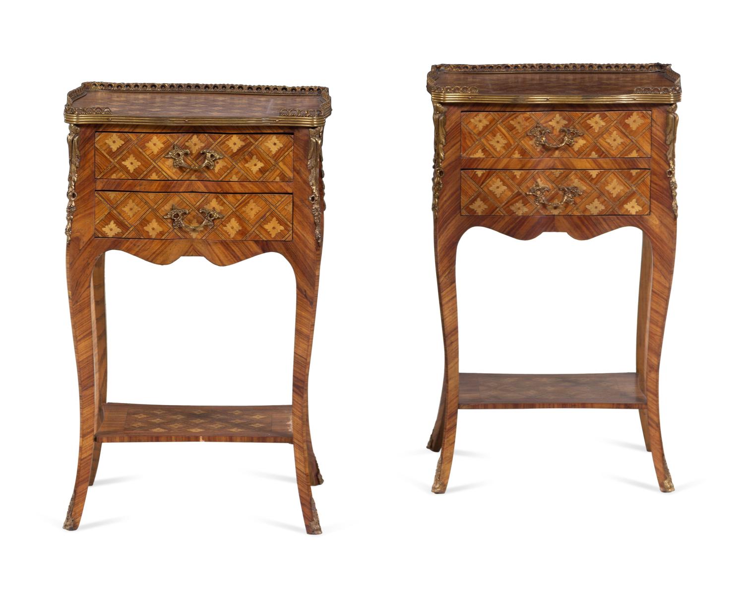 A Pair of Louis XV Style Gilt Metal Mounted Parquetry Side Tables