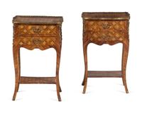 A Pair of Louis XV Style Gilt Metal Mounted Parquetry Side Tables