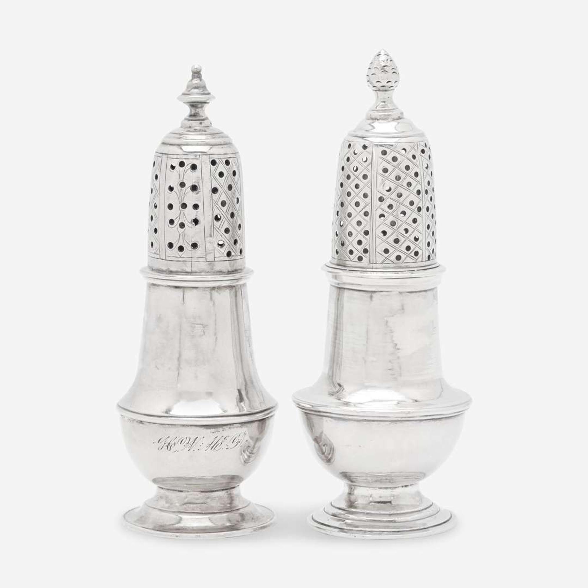 Two silver casters Zachariah Brigden (1734-1787), Boston, MA, circa 1760