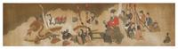 A Ink and Color on Silk Scroll Height of image 10 5/8 x width 43 inches.