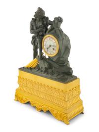 A Louis Phillippe Gilt and Patinated Bronze Mantel Clock