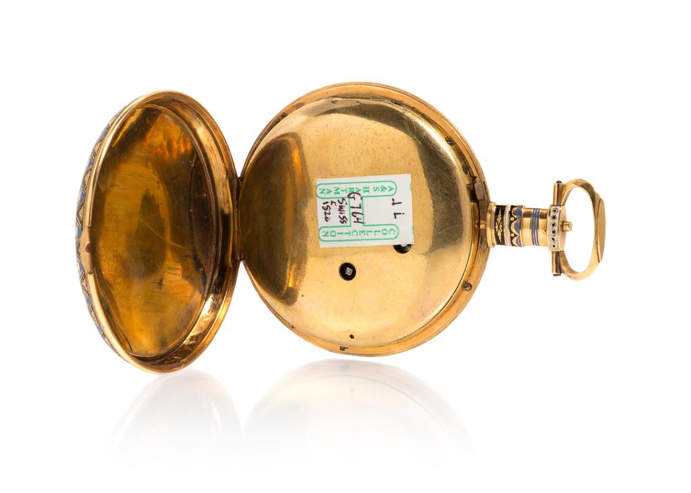 An Exceptional Gold and Polychrome Enamel Open Face Pocket Watch Made For the Chinese Market WILLIAM ILBERY, EARLY 19TH CENTURY, LONDON