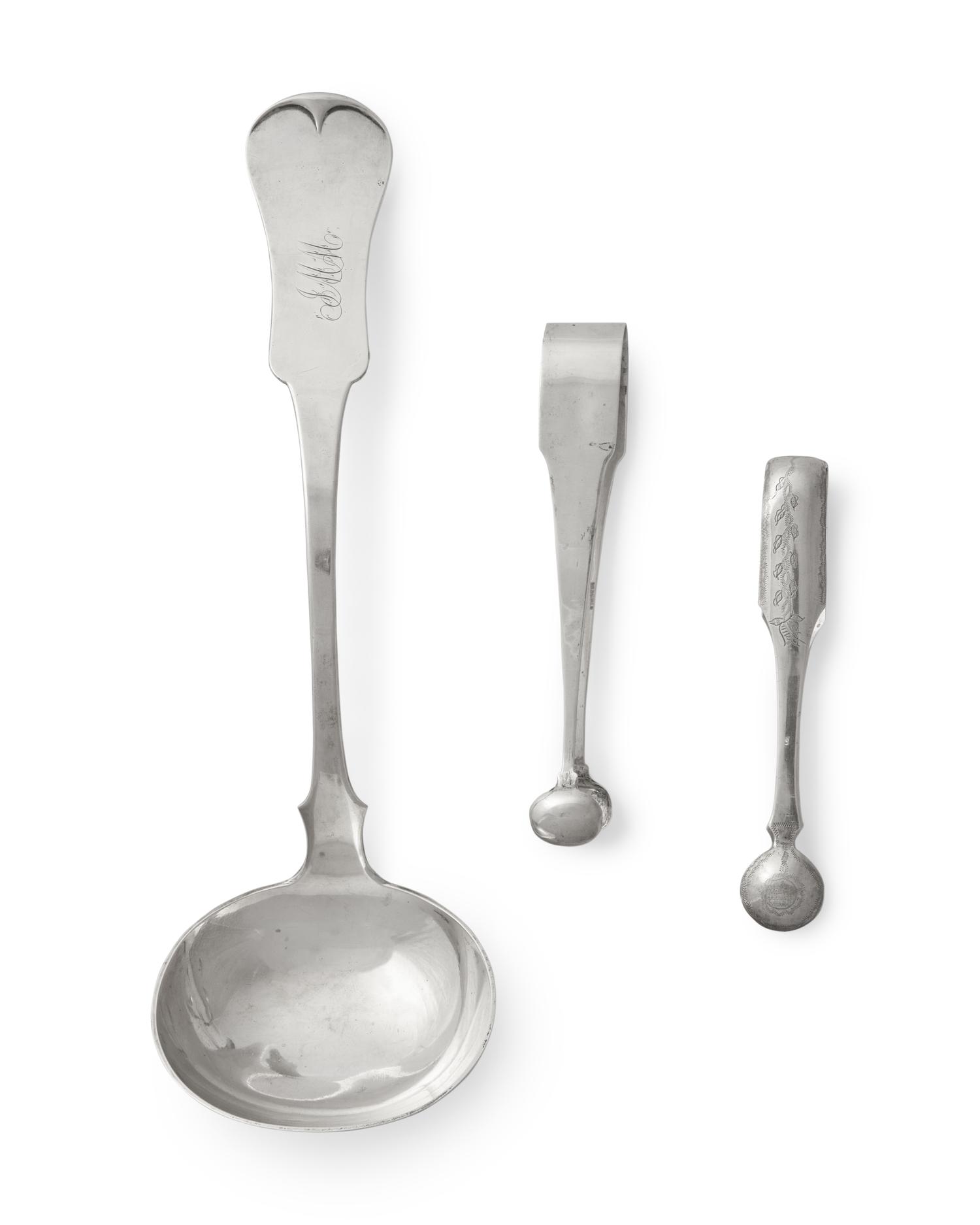A Silver Punch Ladle and Two Silver Sugar Tongs