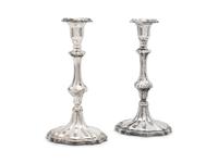 A Pair of Sheffield Plate Candlesticks