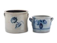 A Floral Decorated Stoneware Crock and Handled Jar