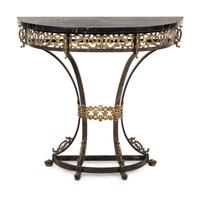 A Continental Ebonized and Parcel Gilt Metal Marble-Top Console Table and Mirror