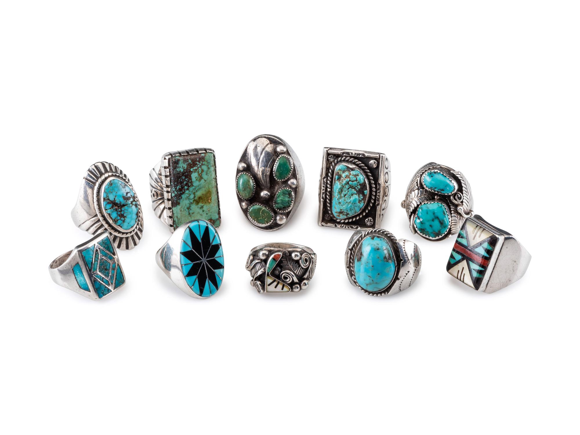 Navajo and Zuni Silver Rings, with Inlay