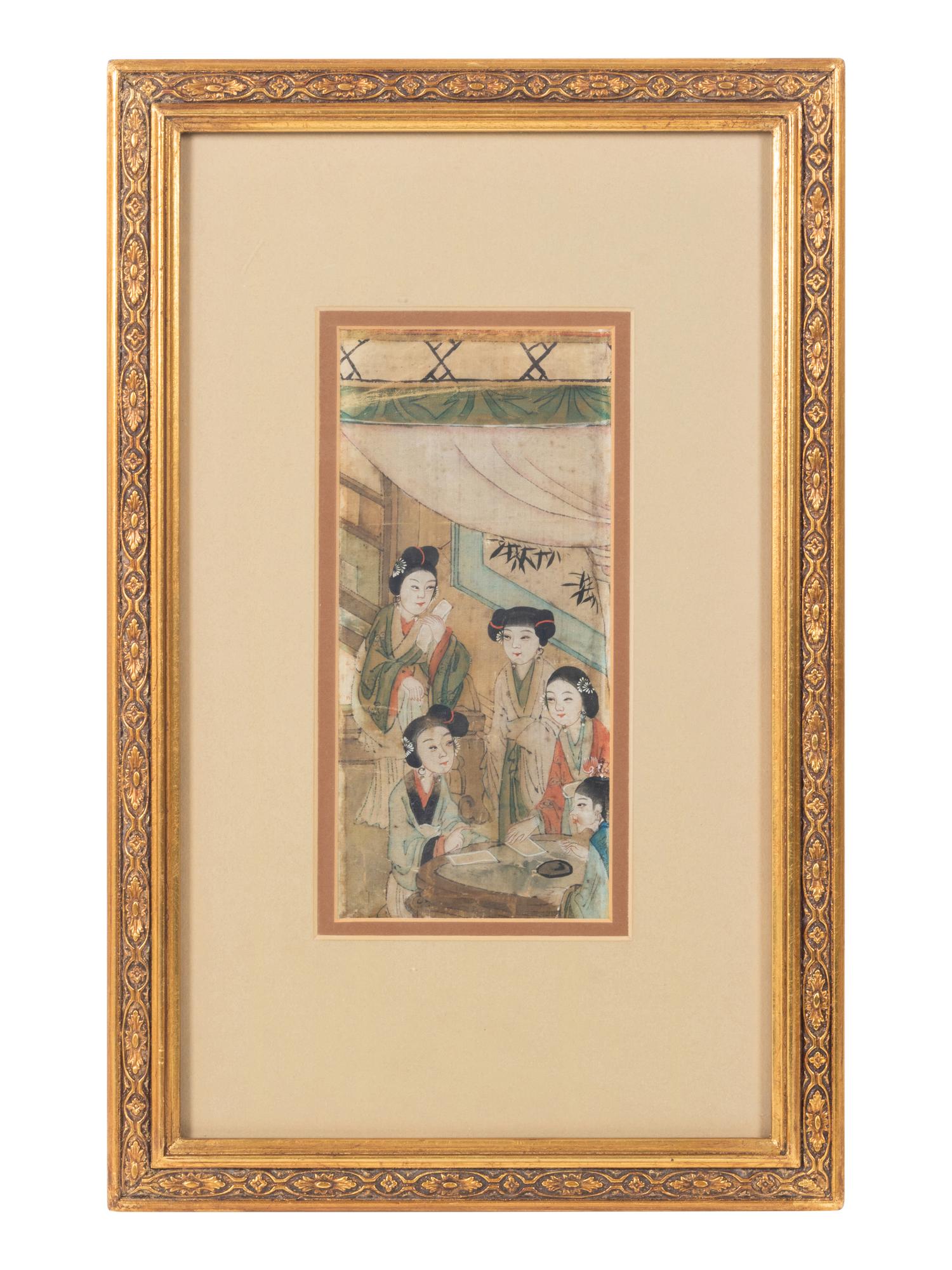 A Set of Three Chinese Silk Paintings