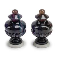 A Pair of Carved Fluorite and Marble Urn-Form Ornaments