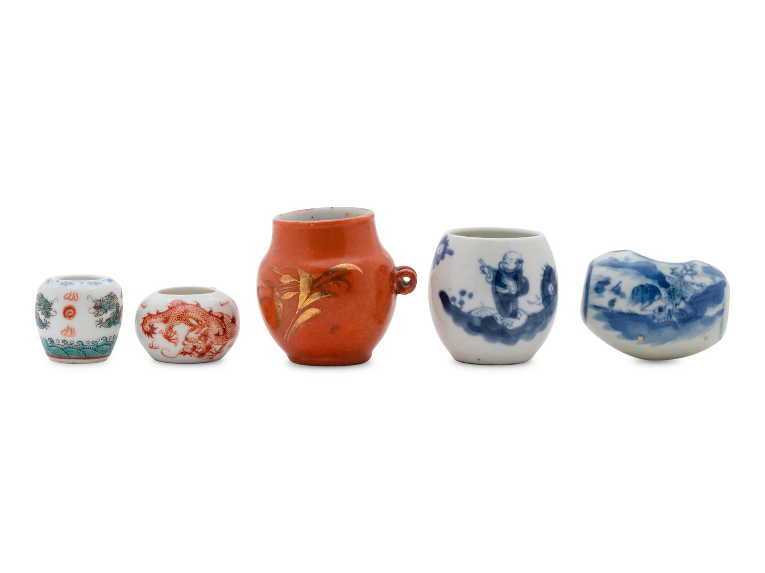 Five Chinese Porcelain Bird Feeders