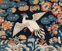 Two Chinese Embroidered Silk 'Silver Pheasant' Rank Badges, Buzi, 19th Century 清中晚期 刺綉五品文官白鹇補子兩幅