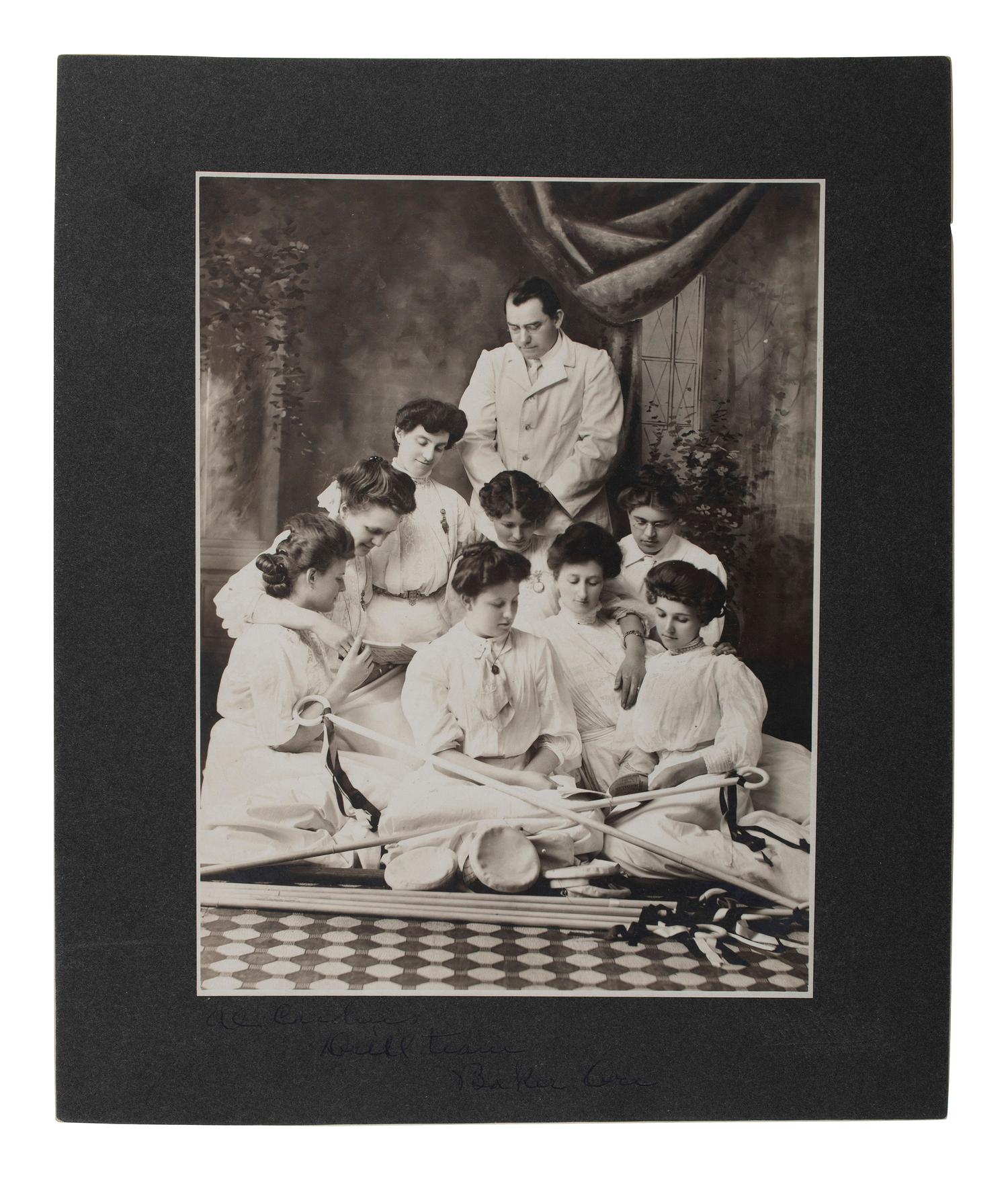[EARLY PHOTOGRAPHY] -- [SPORTS]. A group of 2 photographs of teams, incl. women's drill team, Baker City, Oregon, and Bowdoin College football team, Brunswick, Maine.